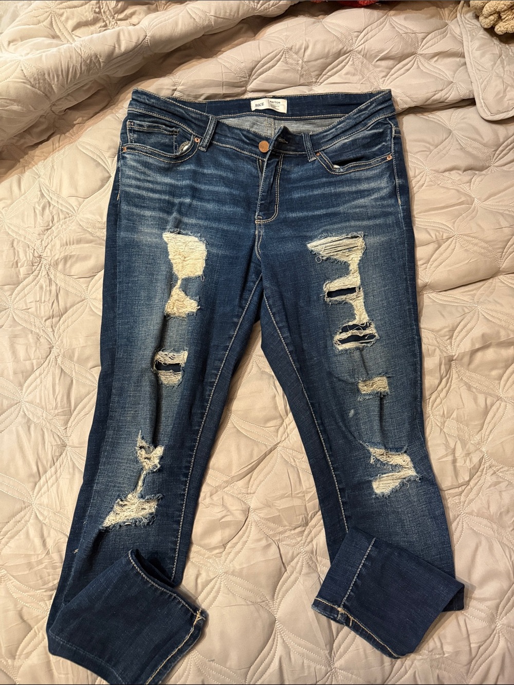 BKE Payton Ripped Dark Blue Skinny Jeans — Women’s Stretch Denim